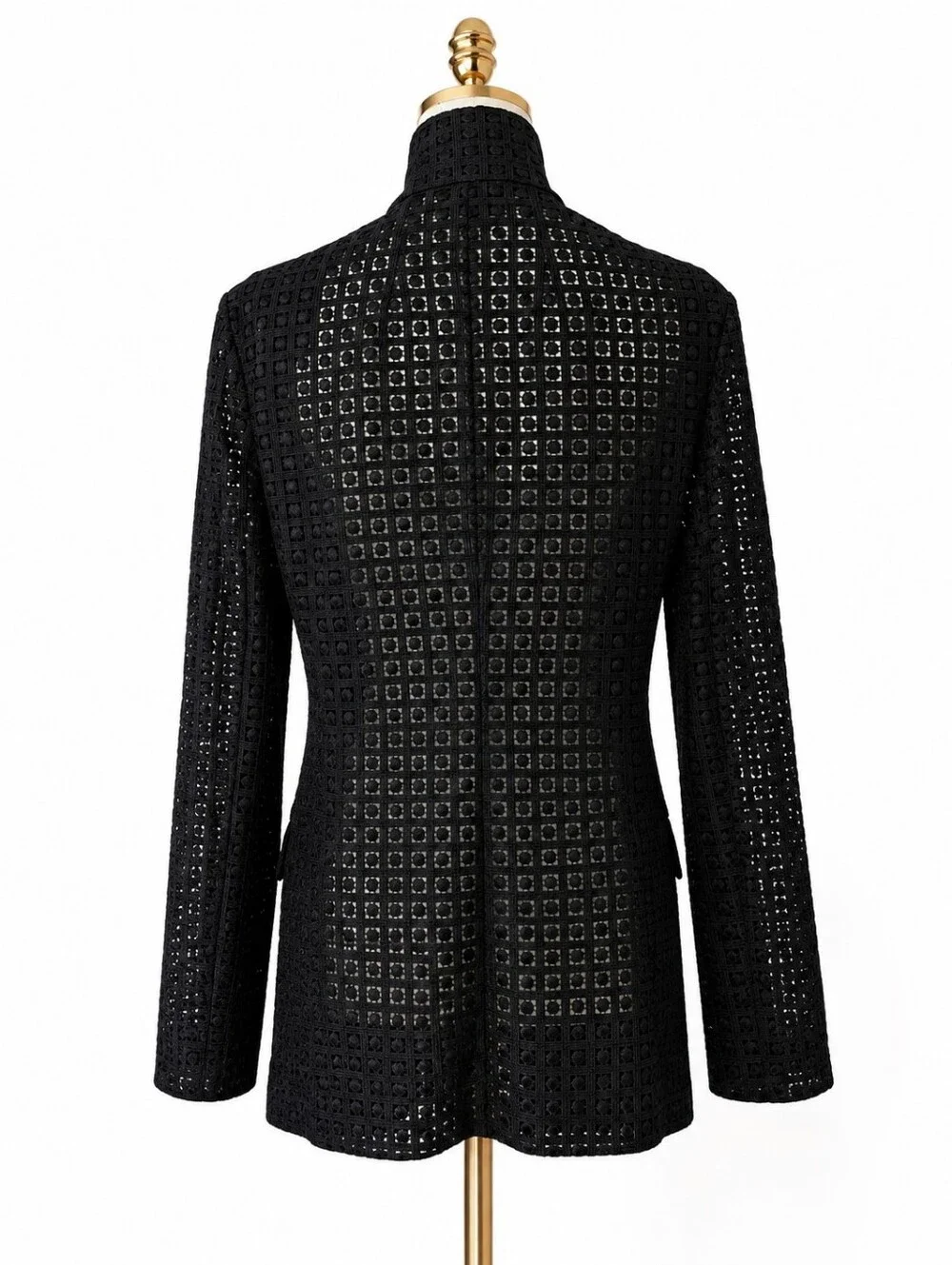 Akris Black Mulberry Silk Geometric Embroidered Openwork Blazer Size 44 IT EUC